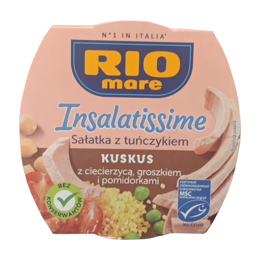 Zdjęcie produktu: Rio Mare Insalatissime Sałatka z tuńczykiem kuskus z ciecierzycą groszkiem i pomidorkami 160 g